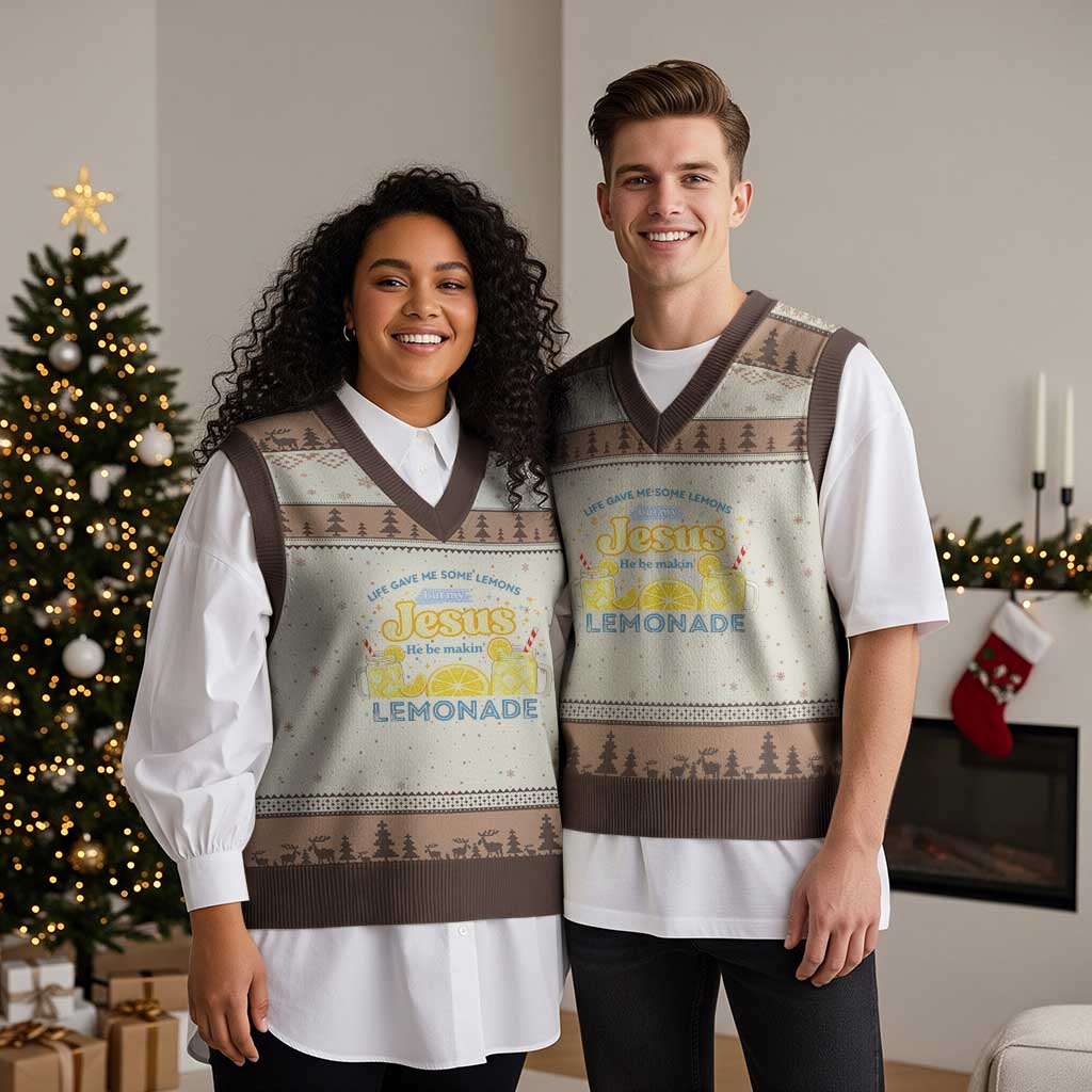 Life Gave Me Some Lemons V-Neck Knit Sweater Vest Funny Lemonade Jesus Christian