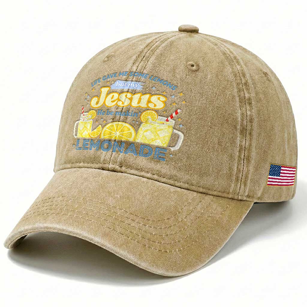 Life Gave Me Some Lemons Washed Cotton Baseball Cap Funny Lemonade Jesus Christian