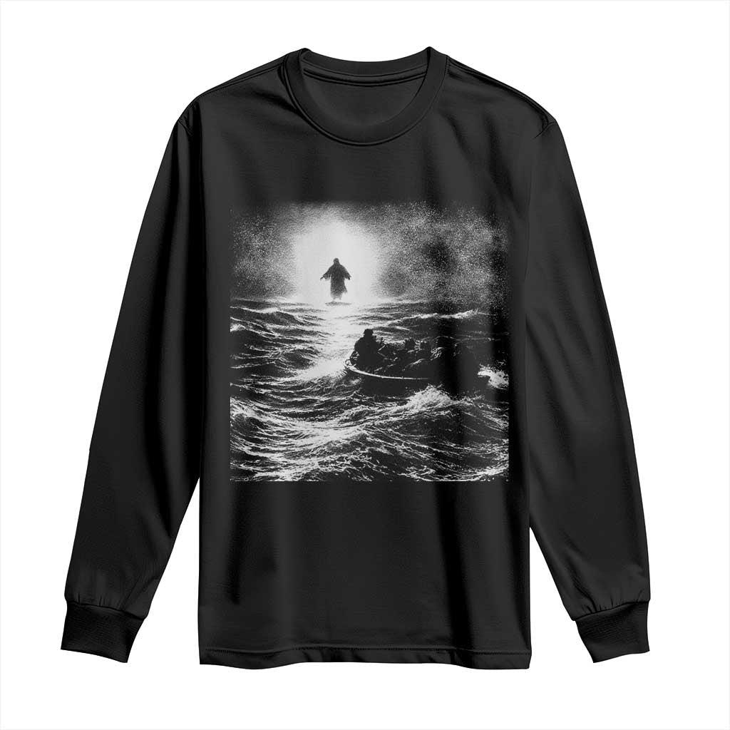 Christian Faith Long Sleeve Shirt Walk On Water Distressed Bible Verse