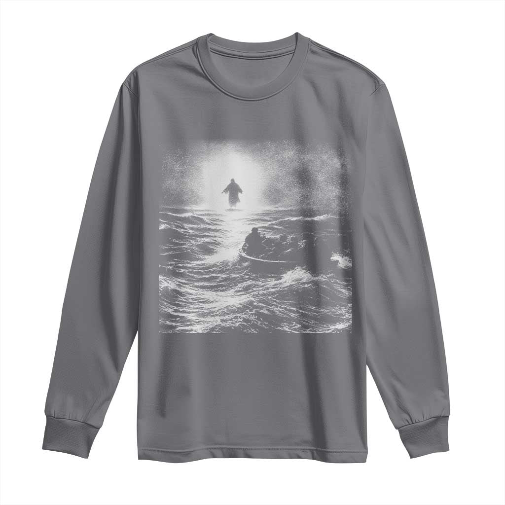 Christian Faith Long Sleeve Shirt Walk On Water Distressed Bible Verse