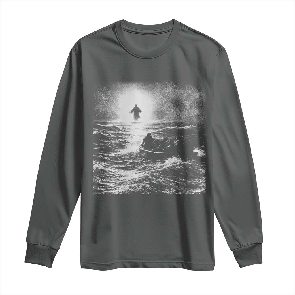 Christian Faith Long Sleeve Shirt Walk On Water Distressed Bible Verse