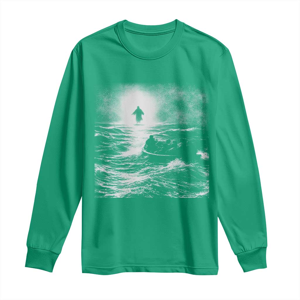 Christian Faith Long Sleeve Shirt Walk On Water Distressed Bible Verse