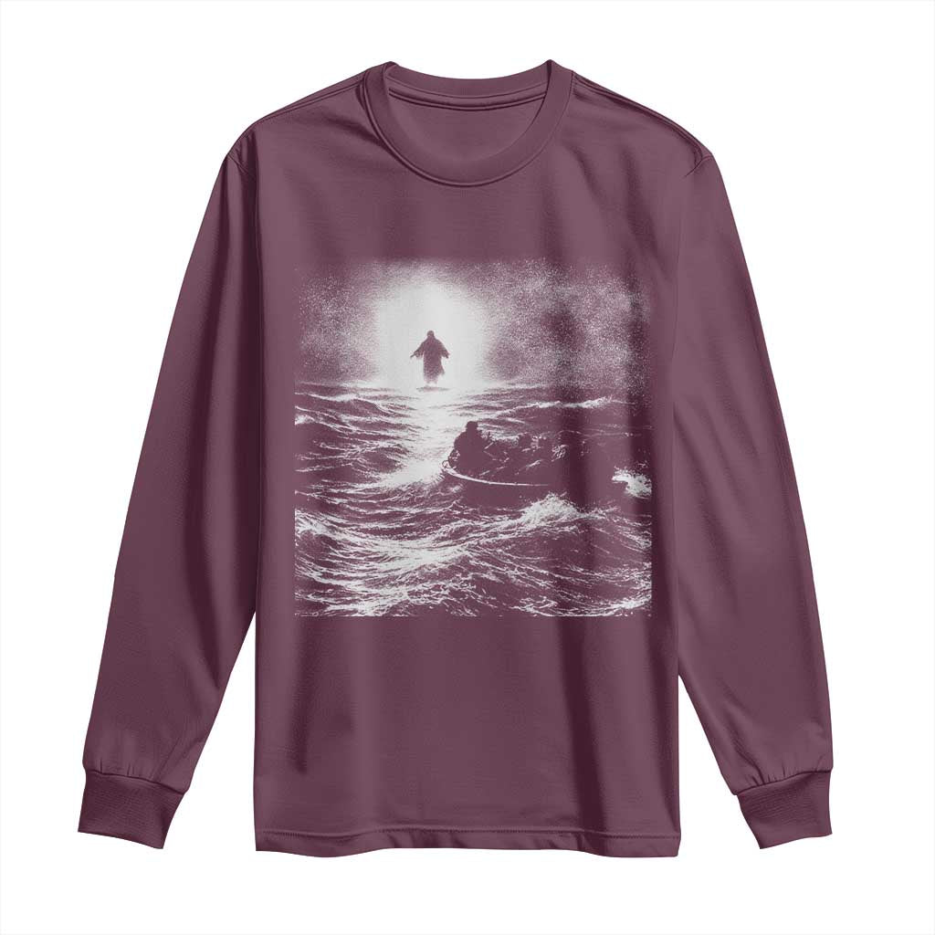 Christian Faith Long Sleeve Shirt Walk On Water Distressed Bible Verse