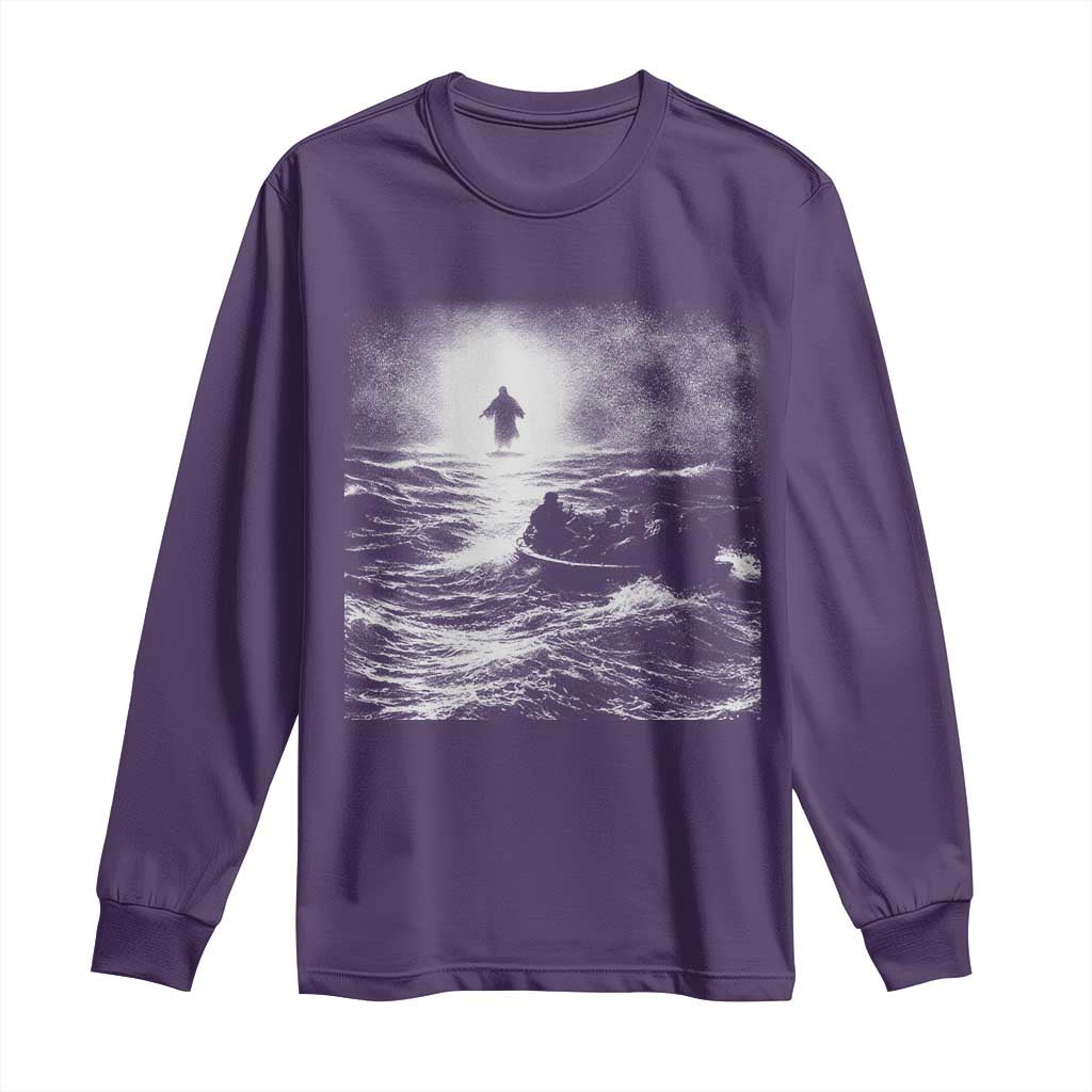 Christian Faith Long Sleeve Shirt Walk On Water Distressed Bible Verse
