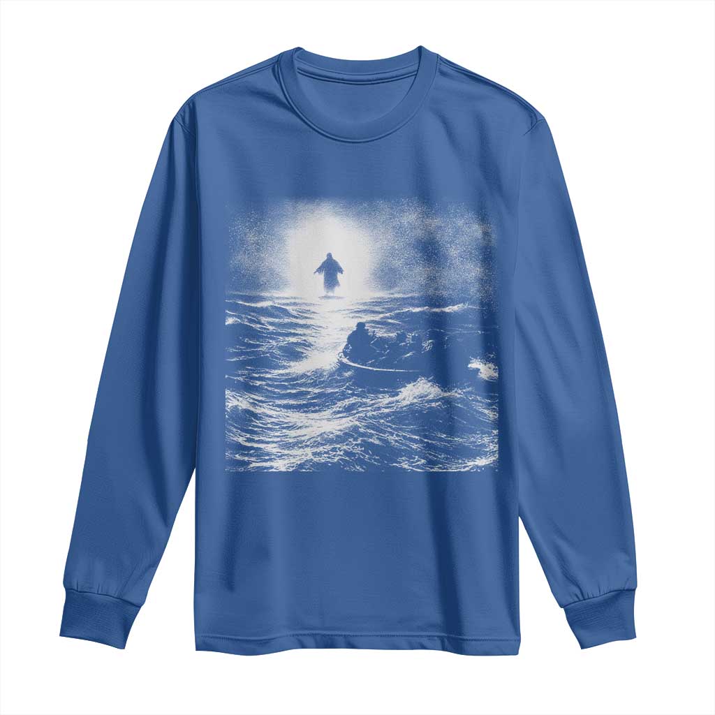 Christian Faith Long Sleeve Shirt Walk On Water Distressed Bible Verse
