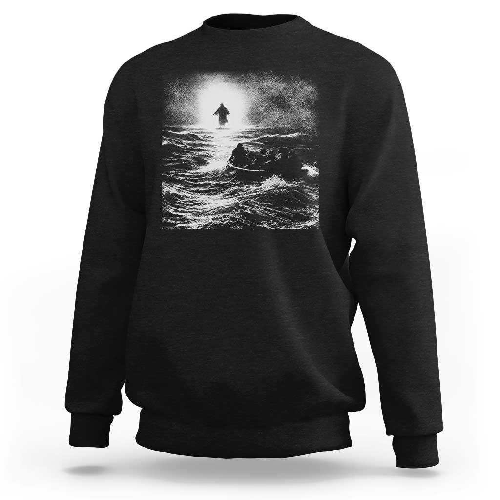 Christian Faith Sweatshirt Walk On Water Distressed Bible Verse