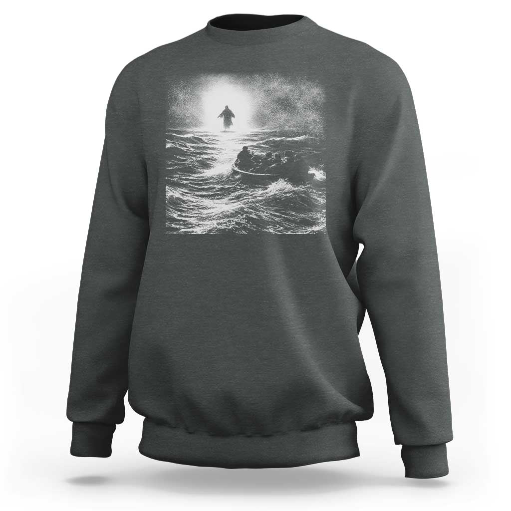 Christian Faith Sweatshirt Walk On Water Distressed Bible Verse