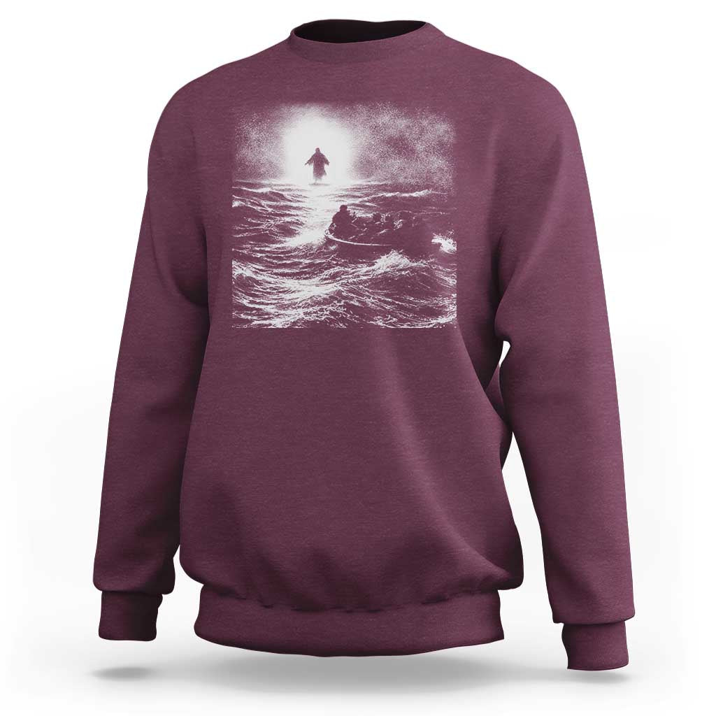 Christian Faith Sweatshirt Walk On Water Distressed Bible Verse