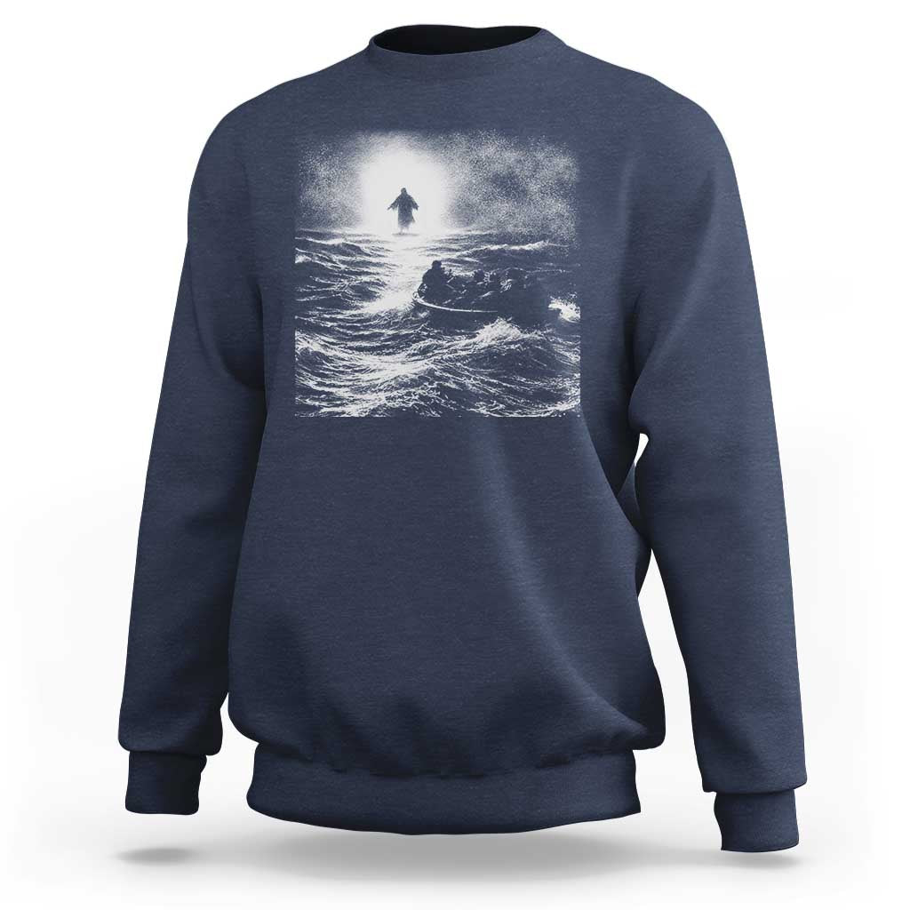 Christian Faith Sweatshirt Walk On Water Distressed Bible Verse