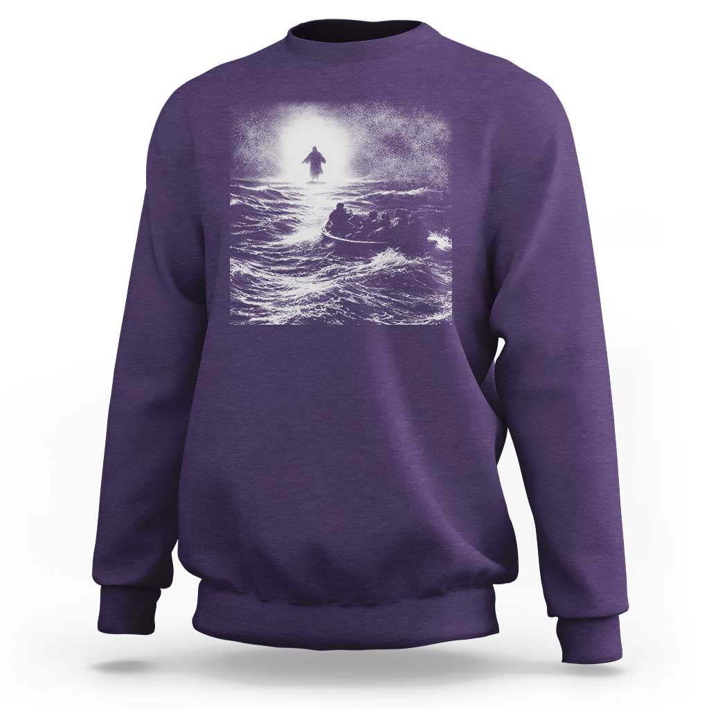 Christian Faith Sweatshirt Walk On Water Distressed Bible Verse