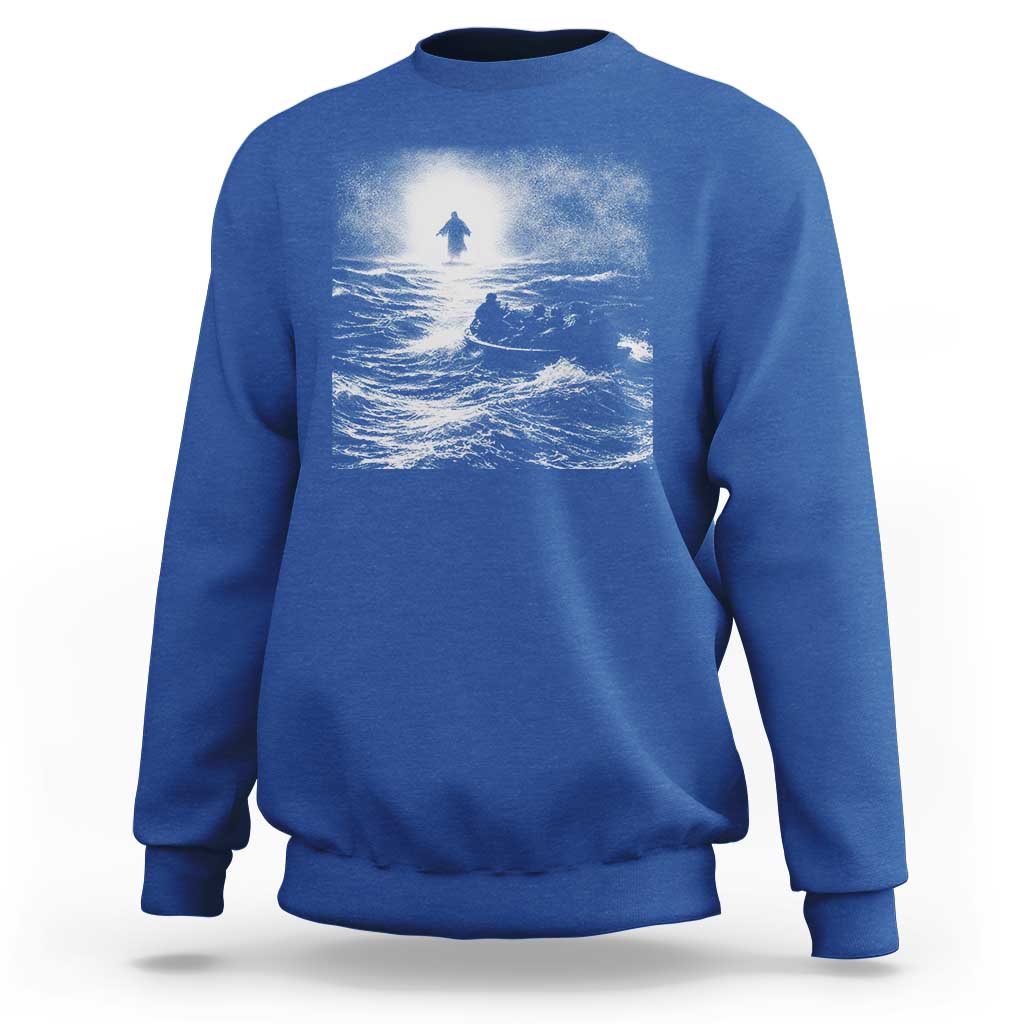 Christian Faith Sweatshirt Walk On Water Distressed Bible Verse