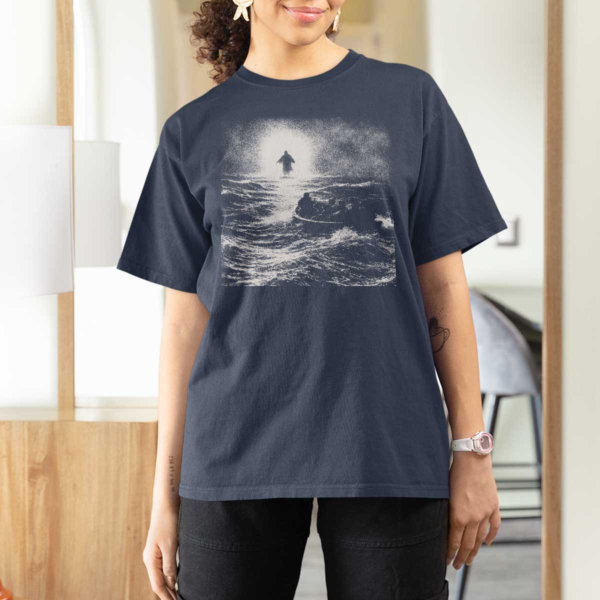 Christian Faith T Shirt For Women Walk On Water Distressed Bible Verse