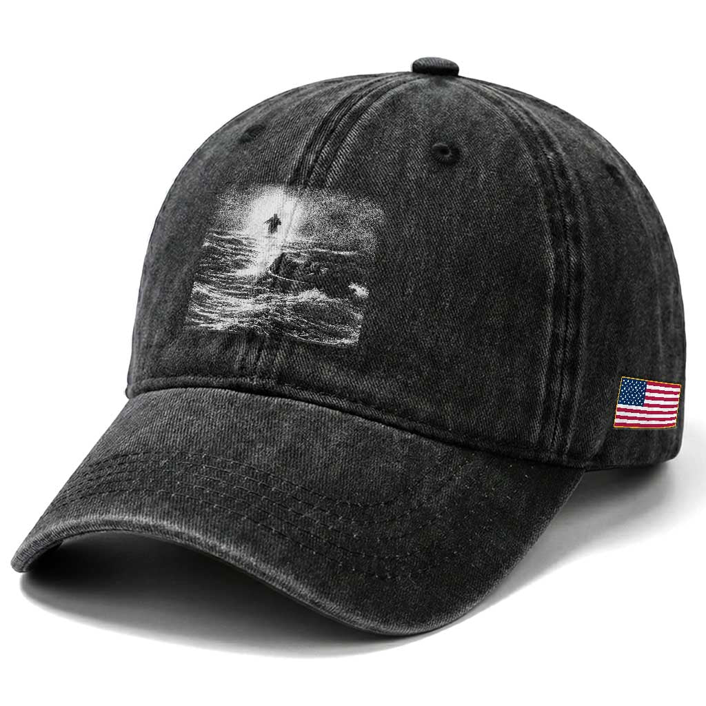 Christian Faith Washed Cotton Baseball Cap Walk On Water Distressed Bible Verse