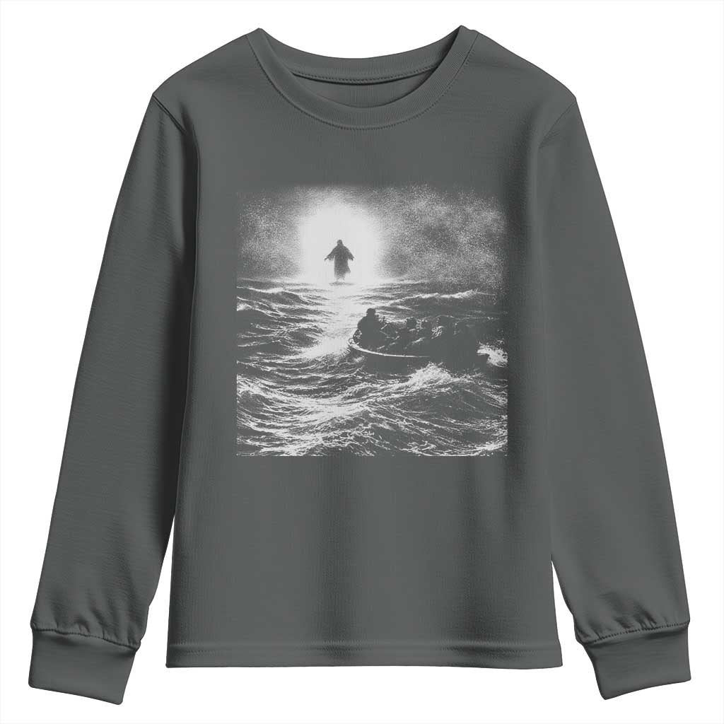 Christian Faith Youth Sweatshirt Walk On Water Distressed Bible Verse