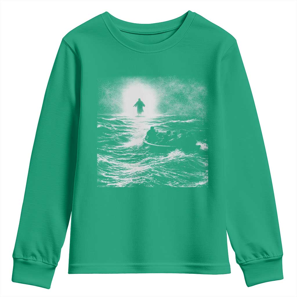 Christian Faith Youth Sweatshirt Walk On Water Distressed Bible Verse