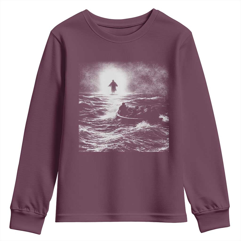 Christian Faith Youth Sweatshirt Walk On Water Distressed Bible Verse