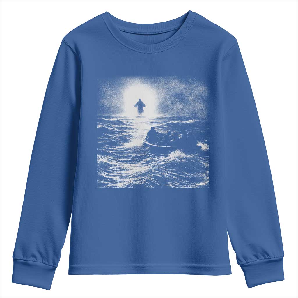 Christian Faith Youth Sweatshirt Walk On Water Distressed Bible Verse