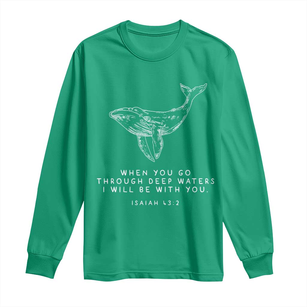 Christian Whale Shark Long Sleeve Shirt Isaiah 43 2 Bible Verse Faith Based