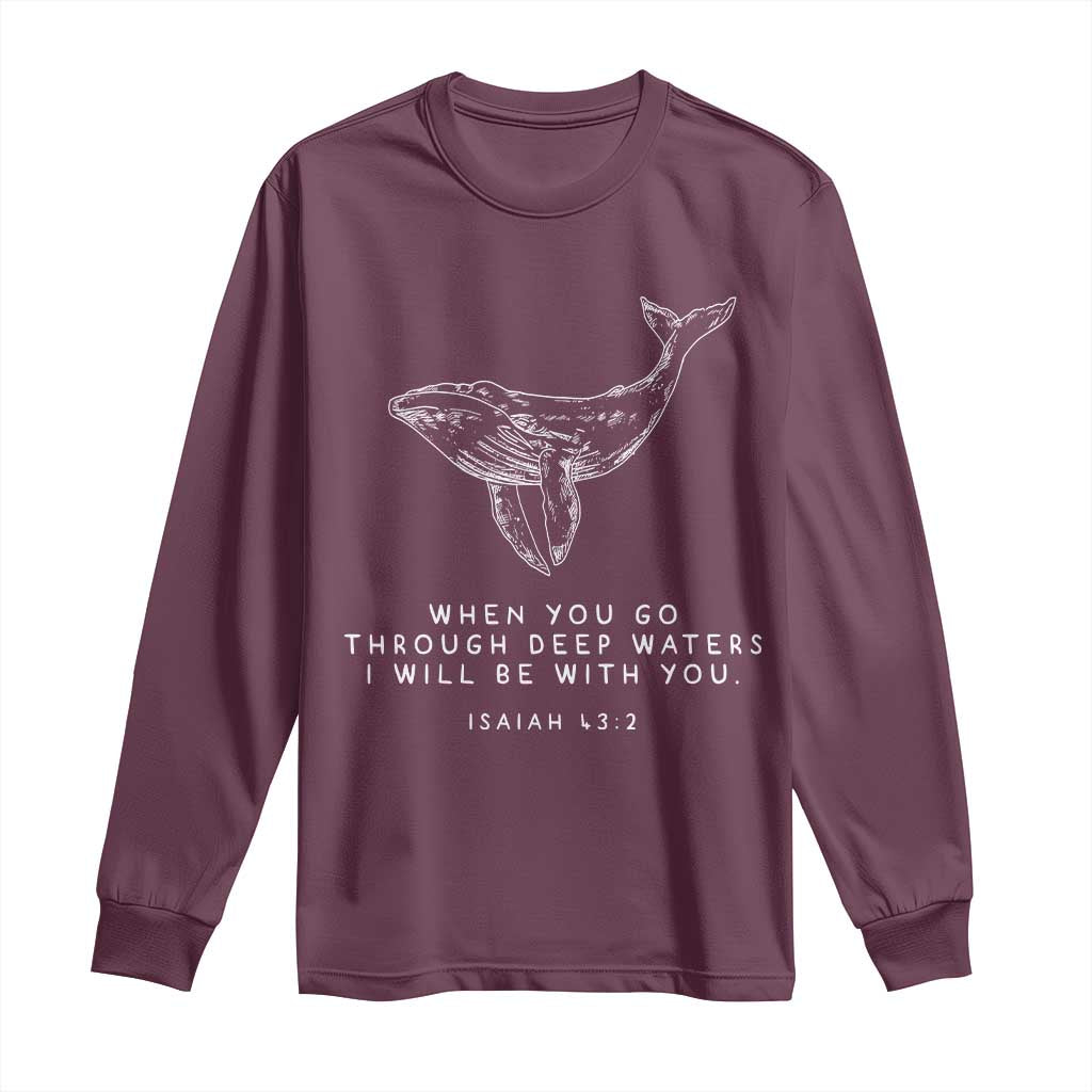 Christian Whale Shark Long Sleeve Shirt Isaiah 43 2 Bible Verse Faith Based