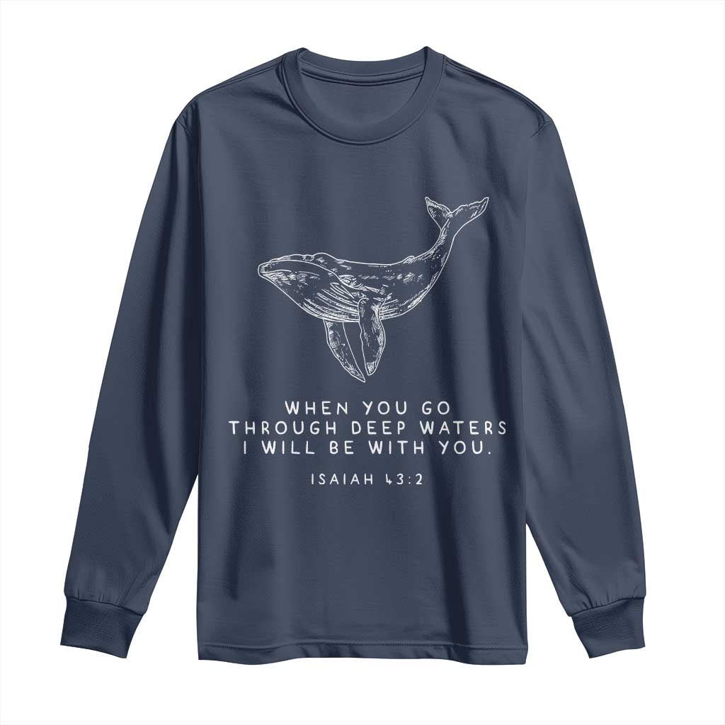 Christian Whale Shark Long Sleeve Shirt Isaiah 43 2 Bible Verse Faith Based
