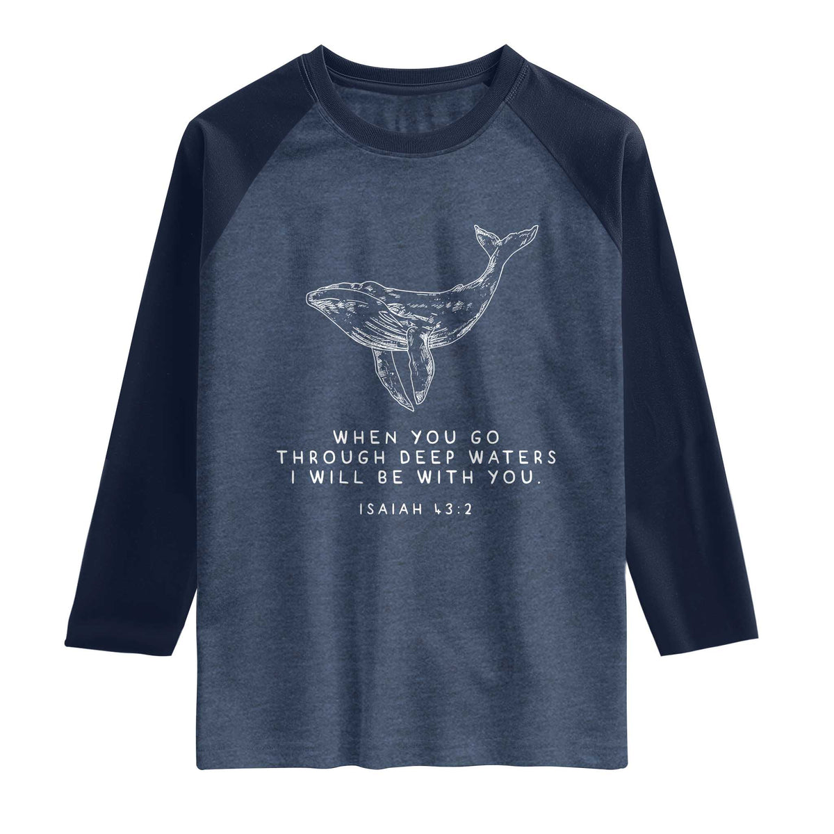 Christian Whale Shark Raglan Shirt Isaiah 43 2 Bible Verse Faith Based