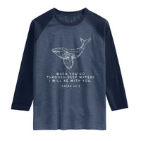 Christian Whale Shark Raglan Shirt Isaiah 43 2 Bible Verse Faith Based