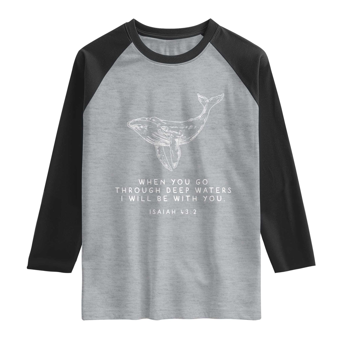 Christian Whale Shark Raglan Shirt Isaiah 43 2 Bible Verse Faith Based