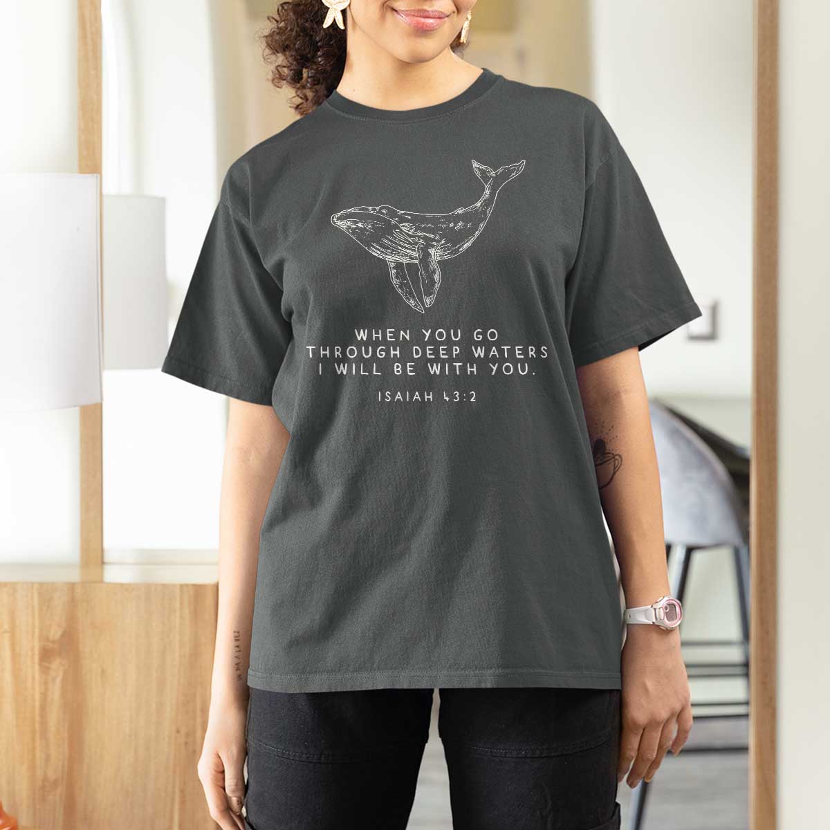 Christian Whale Shark T Shirt For Women Isaiah 43 2 Bible Verse Faith Based