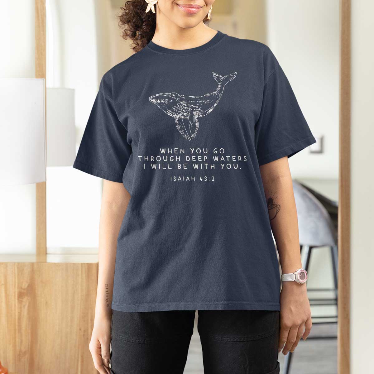 Christian Whale Shark T Shirt For Women Isaiah 43 2 Bible Verse Faith Based
