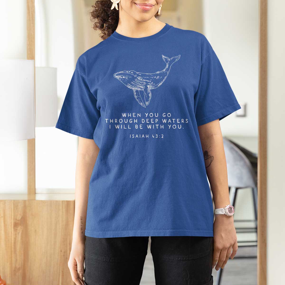 Christian Whale Shark T Shirt For Women Isaiah 43 2 Bible Verse Faith Based