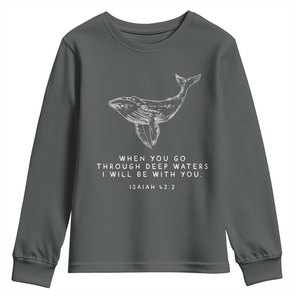 Christian Whale Shark Youth Sweatshirt Isaiah 43 2 Bible Verse Faith Based