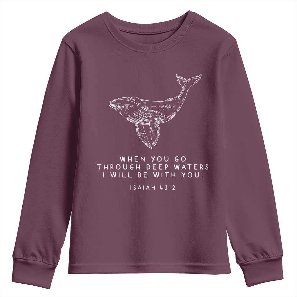 Christian Whale Shark Youth Sweatshirt Isaiah 43 2 Bible Verse Faith Based