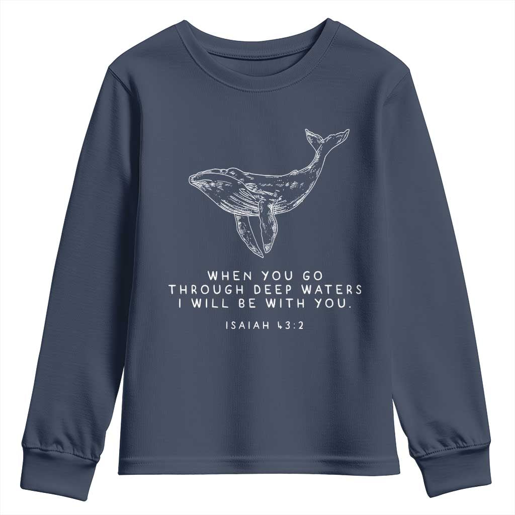 Christian Whale Shark Youth Sweatshirt Isaiah 43 2 Bible Verse Faith Based