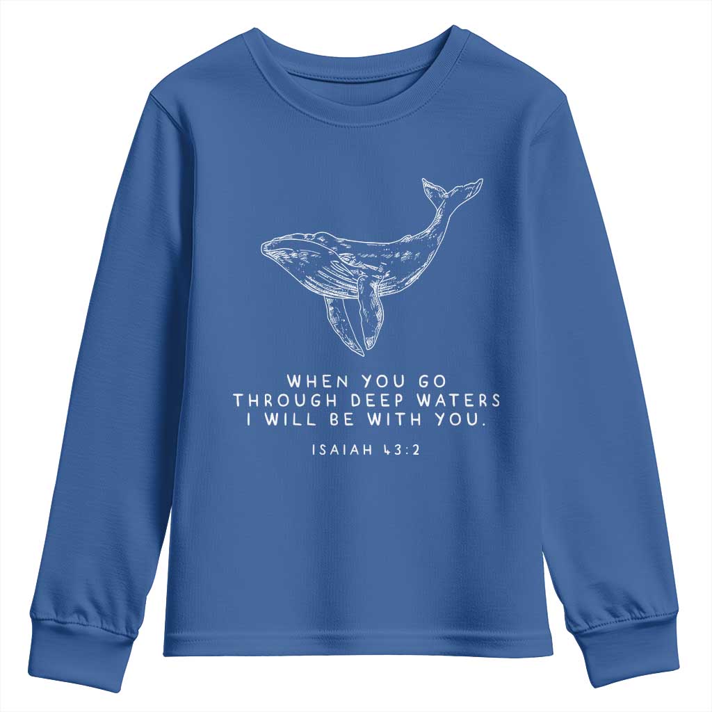 Christian Whale Shark Youth Sweatshirt Isaiah 43 2 Bible Verse Faith Based