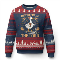 Funny Goose Christian Ugly Christmas Sweater Off To Praise The Lord Bible Verse Trendy Church