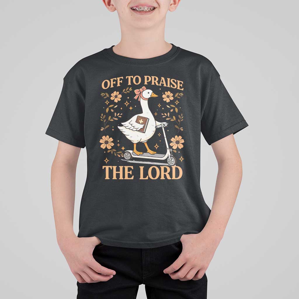 Funny Goose Christian T Shirt For Kid Off To Praise The Lord Bible Verse Trendy Church