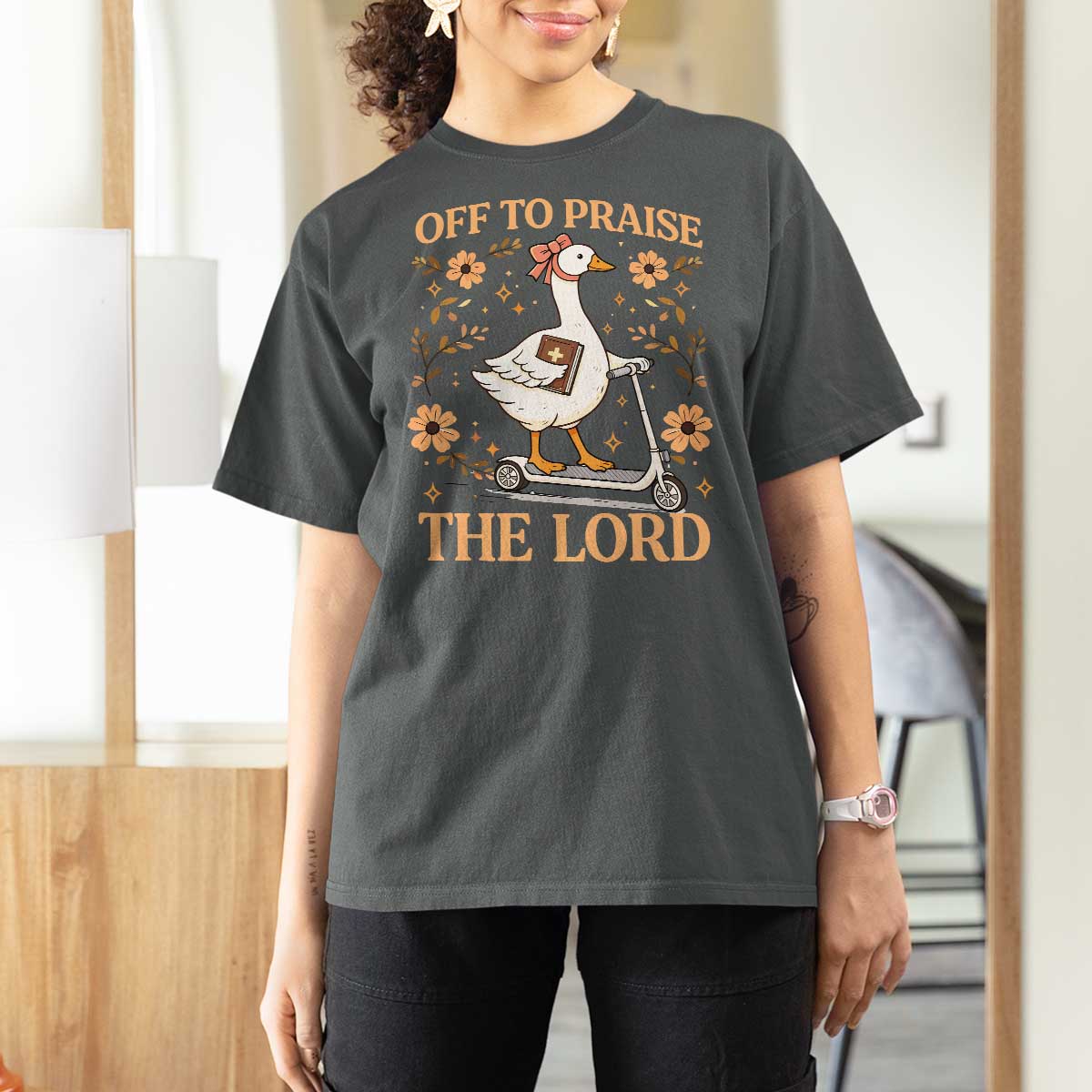 Funny Goose Christian T Shirt For Women Off To Praise The Lord Bible Verse Trendy Church