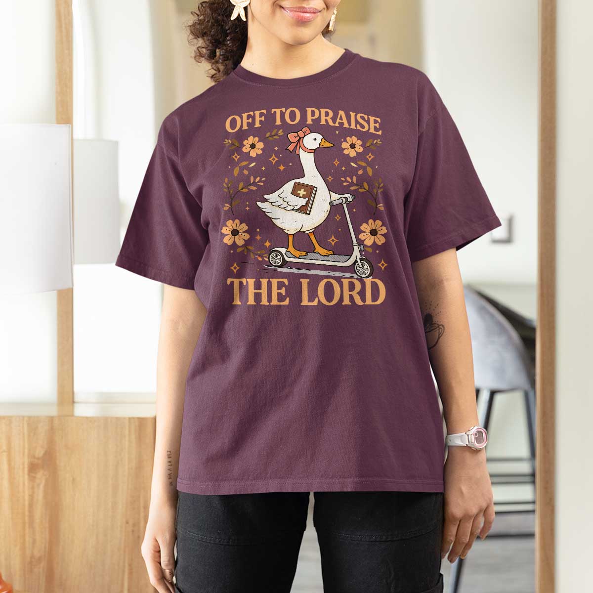 Funny Goose Christian T Shirt For Women Off To Praise The Lord Bible Verse Trendy Church