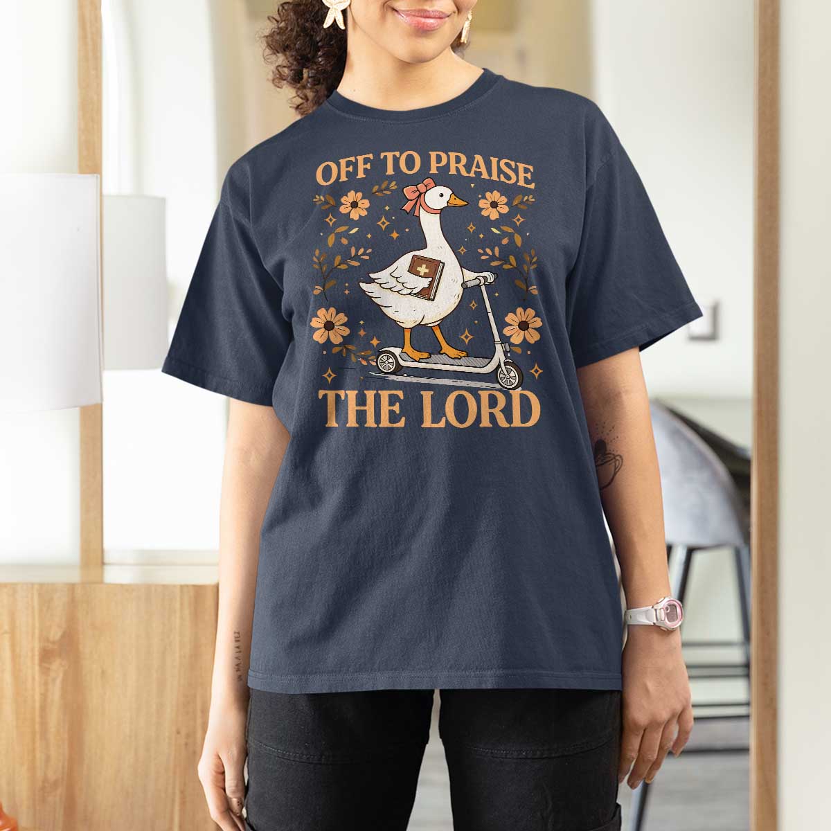 Funny Goose Christian T Shirt For Women Off To Praise The Lord Bible Verse Trendy Church