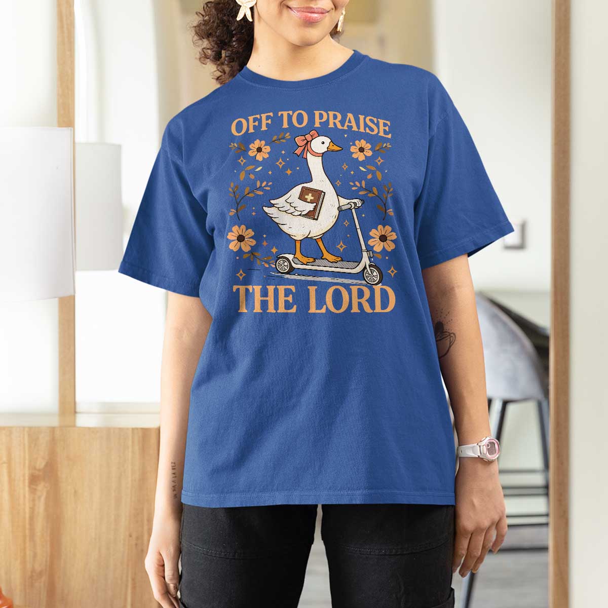 Funny Goose Christian T Shirt For Women Off To Praise The Lord Bible Verse Trendy Church