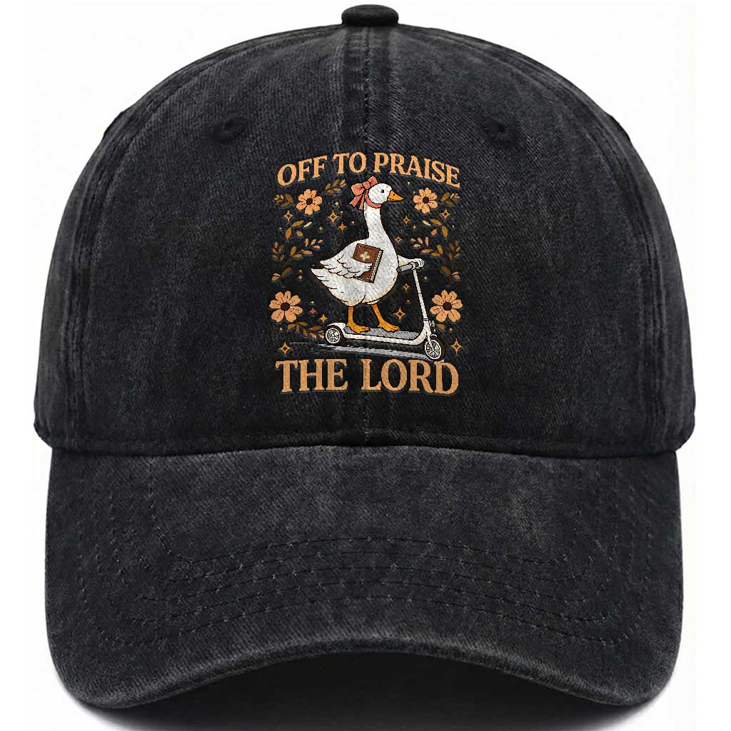 Funny Goose Christian Washed Cotton Baseball Cap Off To Praise The Lord Bible Verse Trendy Church