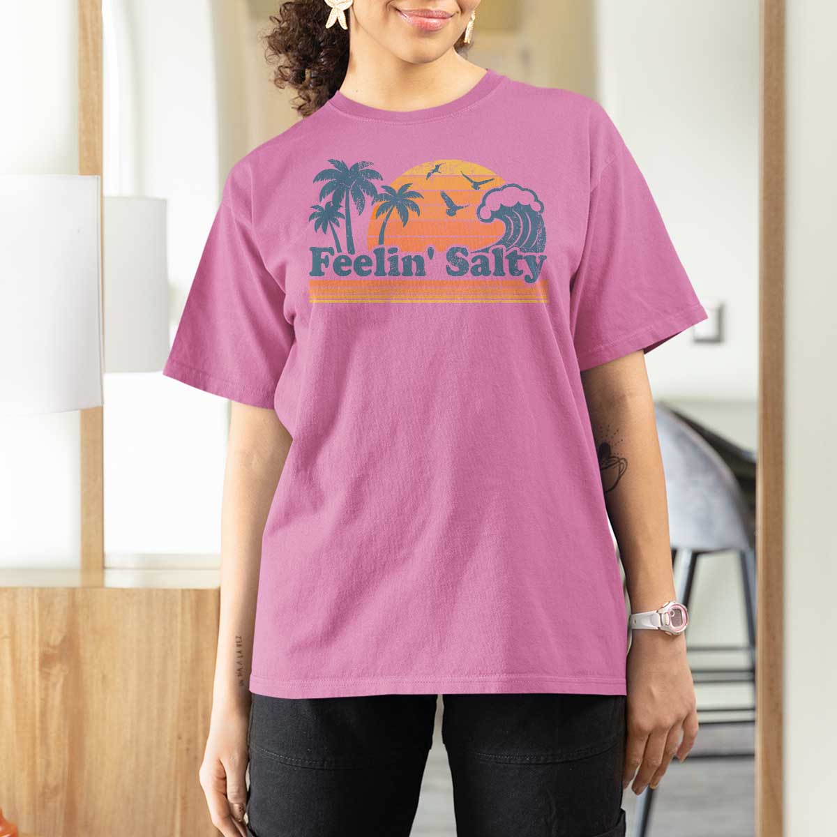 Funny Feelin Salty T Shirt For Women Retro Beach Summer Vacation - Wonder Print Shop