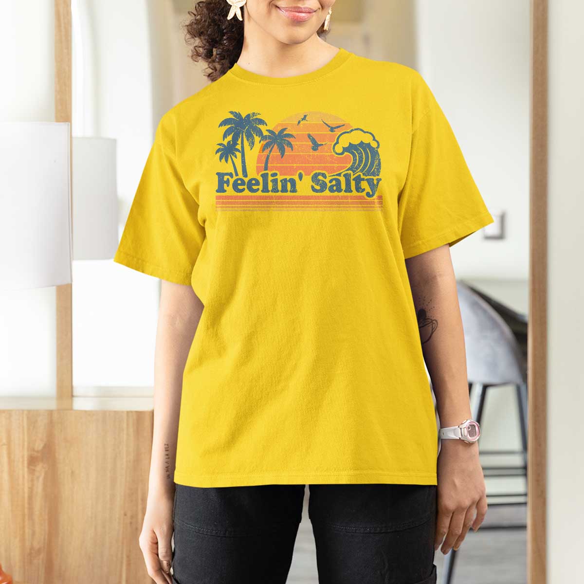 Funny Feelin Salty T Shirt For Women Retro Beach Summer Vacation - Wonder Print Shop