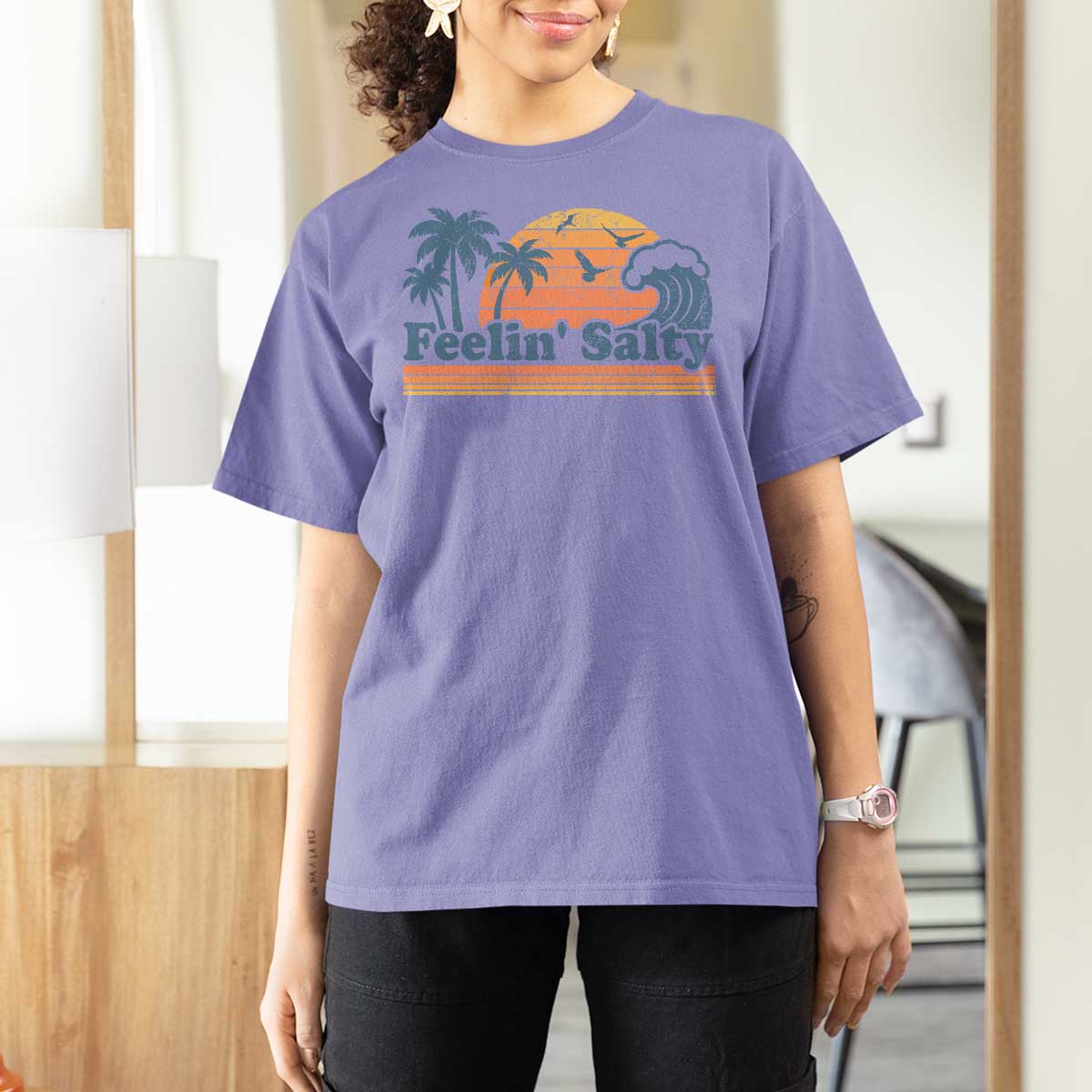 Funny Feelin Salty T Shirt For Women Retro Beach Summer Vacation - Wonder Print Shop