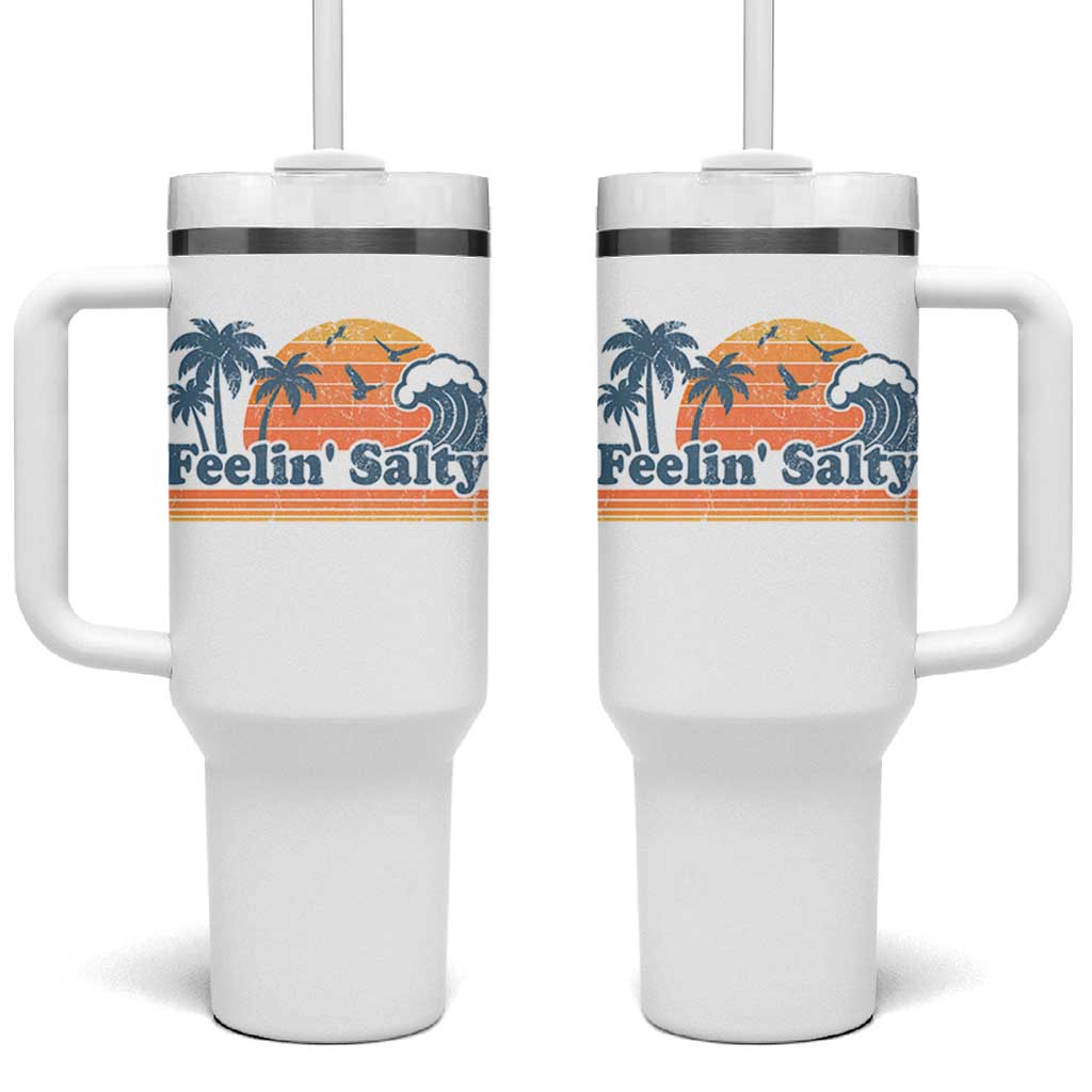 Funny Feelin Salty Tumbler With Handle Retro Beach Summer Vacation - Wonder Print Shop