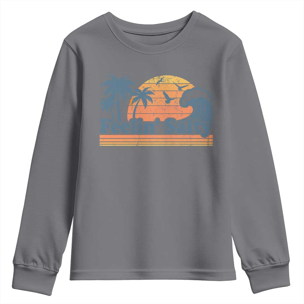 Funny Feelin Salty Youth Sweatshirt Retro Beach Summer Vacation - Wonder Print Shop