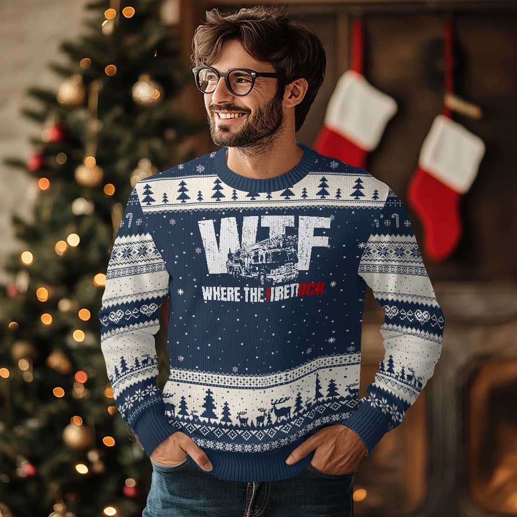 Funny Firefighter Ugly Christmas Sweater WTF What The Firetruck Fireman Gift - Wonder Print Shop