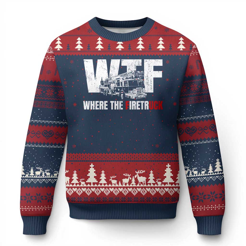 Funny Firefighter Ugly Christmas Sweater WTF What The Firetruck Fireman Gift - Wonder Print Shop