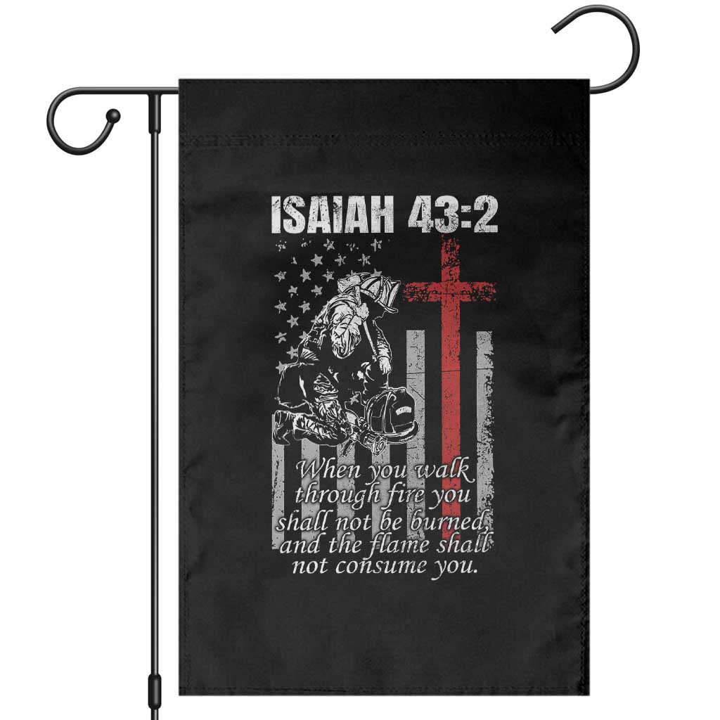 Isaiah 43 2 Firefighter Garden Flag Fireman Prayer Cross Bible Verse American Flag - Wonder Print Shop
