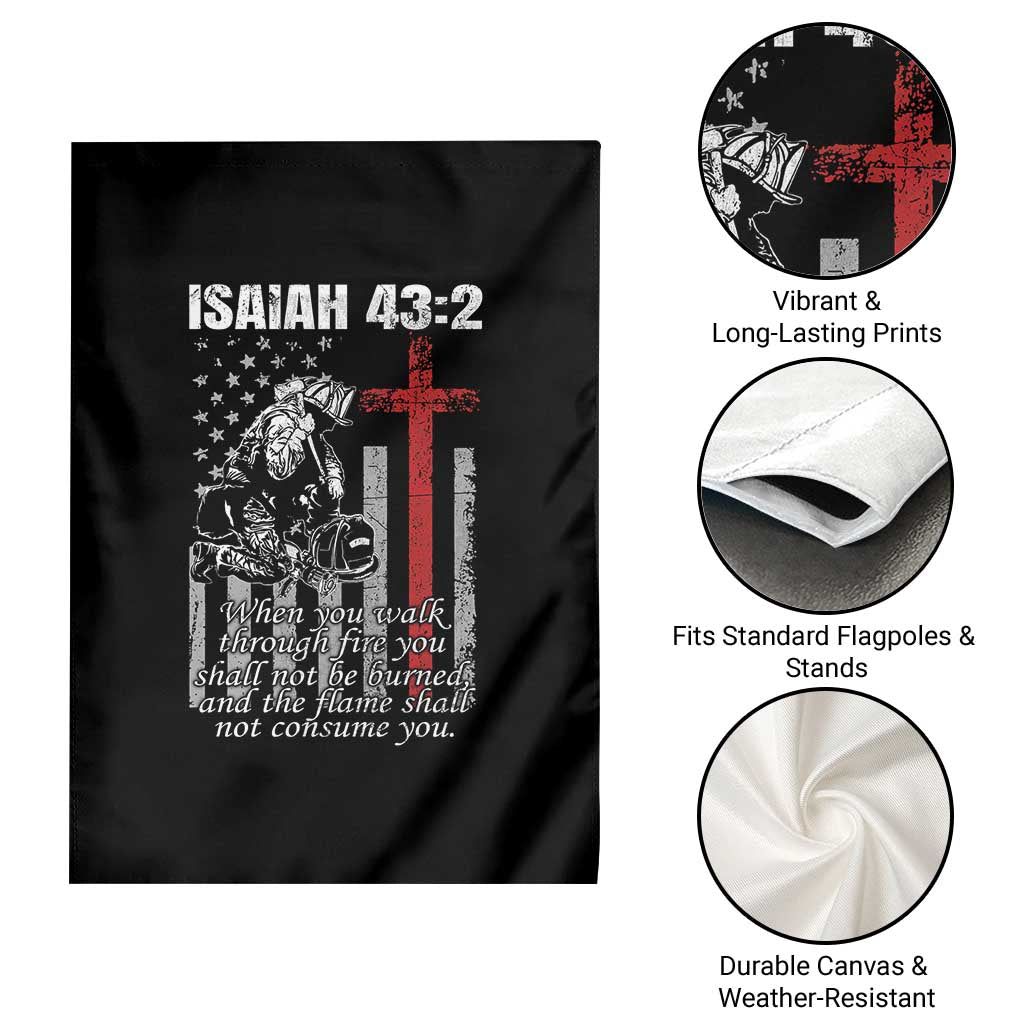 Isaiah 43 2 Firefighter Garden Flag Fireman Prayer Cross Bible Verse American Flag - Wonder Print Shop